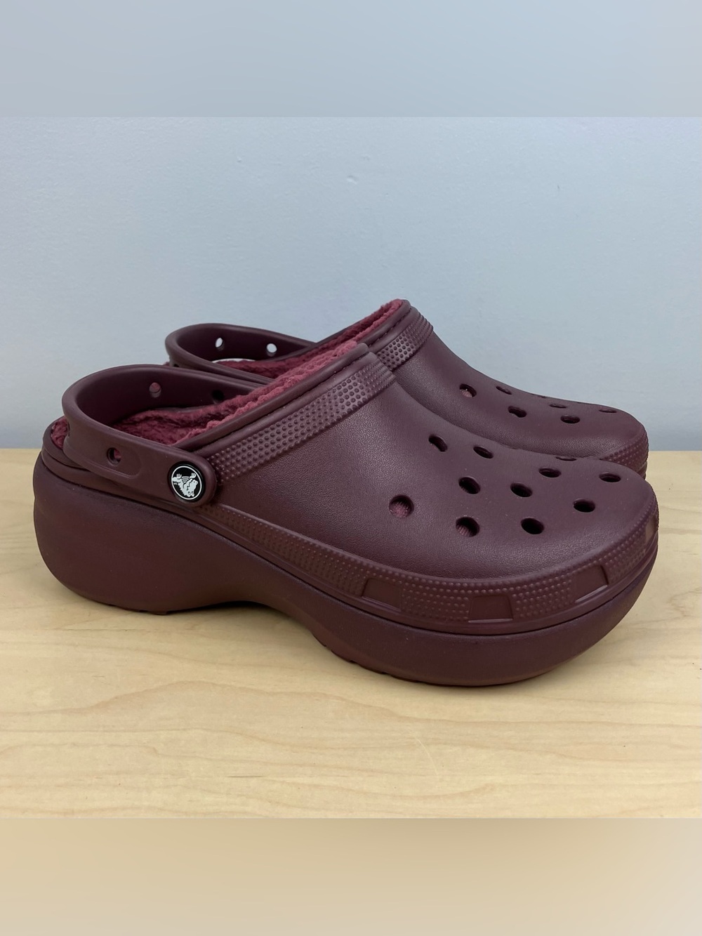Crocs Women’s Size 9.0 Classic Lined Platform Clogs Maroon Chunky Slip On Shoes